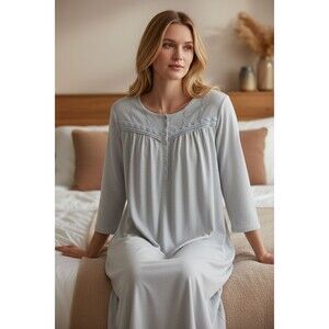 Lanz of Salzburg Traditional Nightgown-XL-Light Blue-Floral OAP-Grandmacore-Cozy